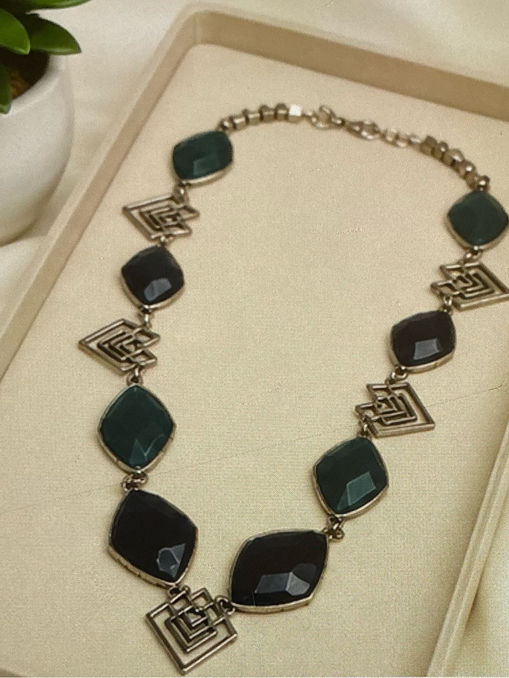 Faceted Dark Green Statement Necklace